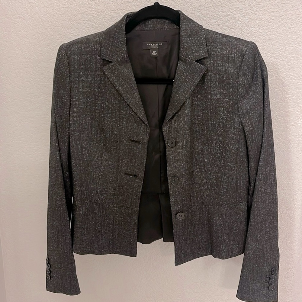 Ann Taylor 2 Petite blazer dark grey tweed
